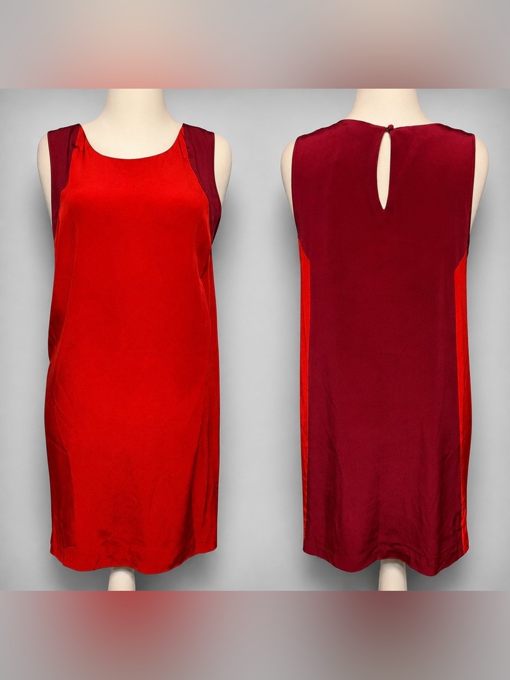 The Letter 100% Silk Red Burgundy Sheath Dress Colorblock Career Office Large